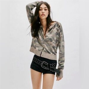 Free People Nocturnal Patterned Camouflage Cardigan